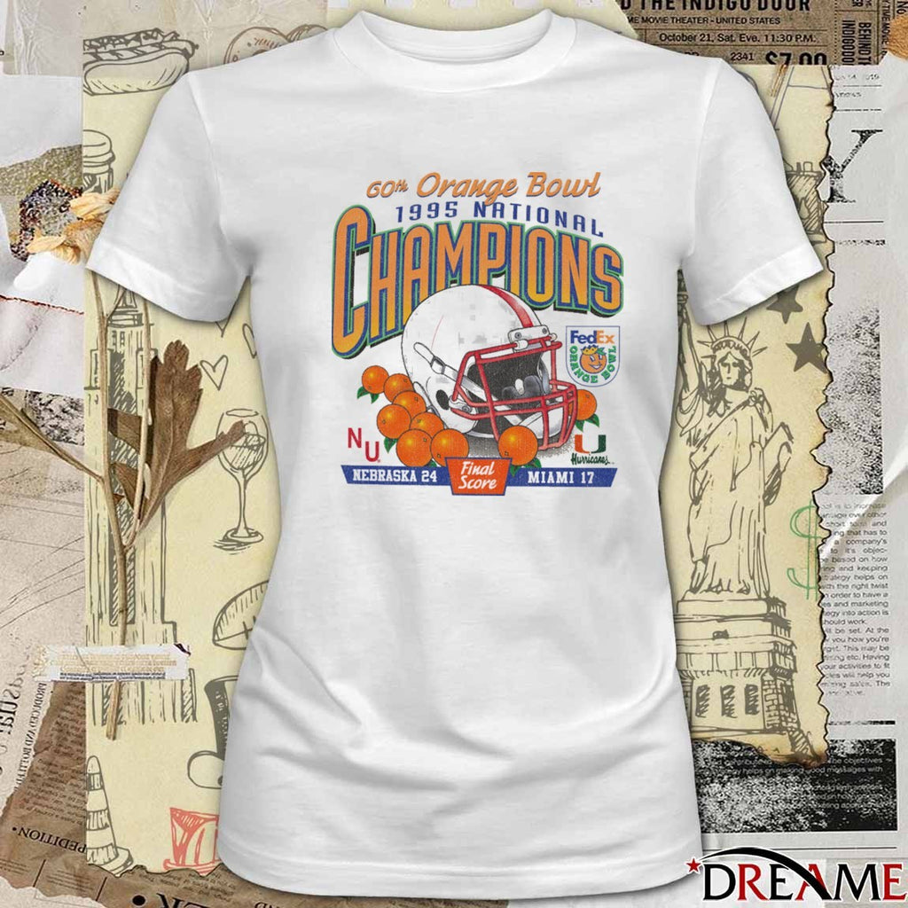 60th Orange Bowl 1995 National Champions Nebraska Vs Miami Final Score 24 – 17 t-shirt