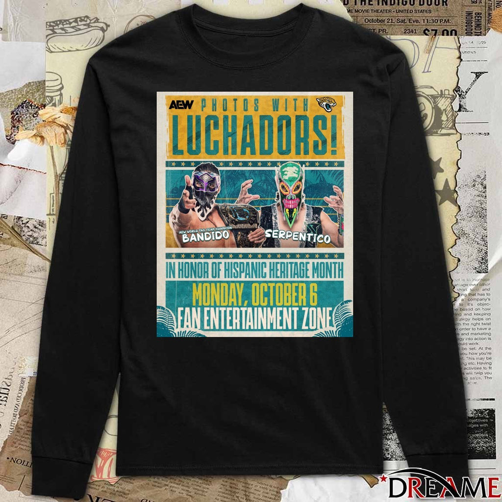 AEW Bandido Vs Serpentico Photos with Luchadors In Honor Of Hispanic Heritage Month October 6 2025 Fan Entertainment Zone Poster t-shirt