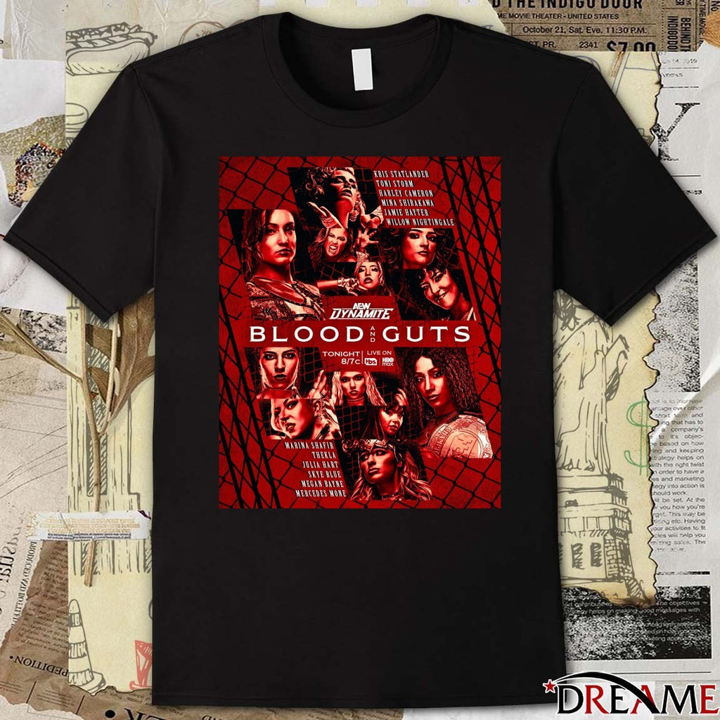AEW Dynamite Blood and Guts Kris Statlander, Toni Storm, Willow Nightingale, Jamie Hayter, and Mercedes Moné 2025 Poster t-shirt