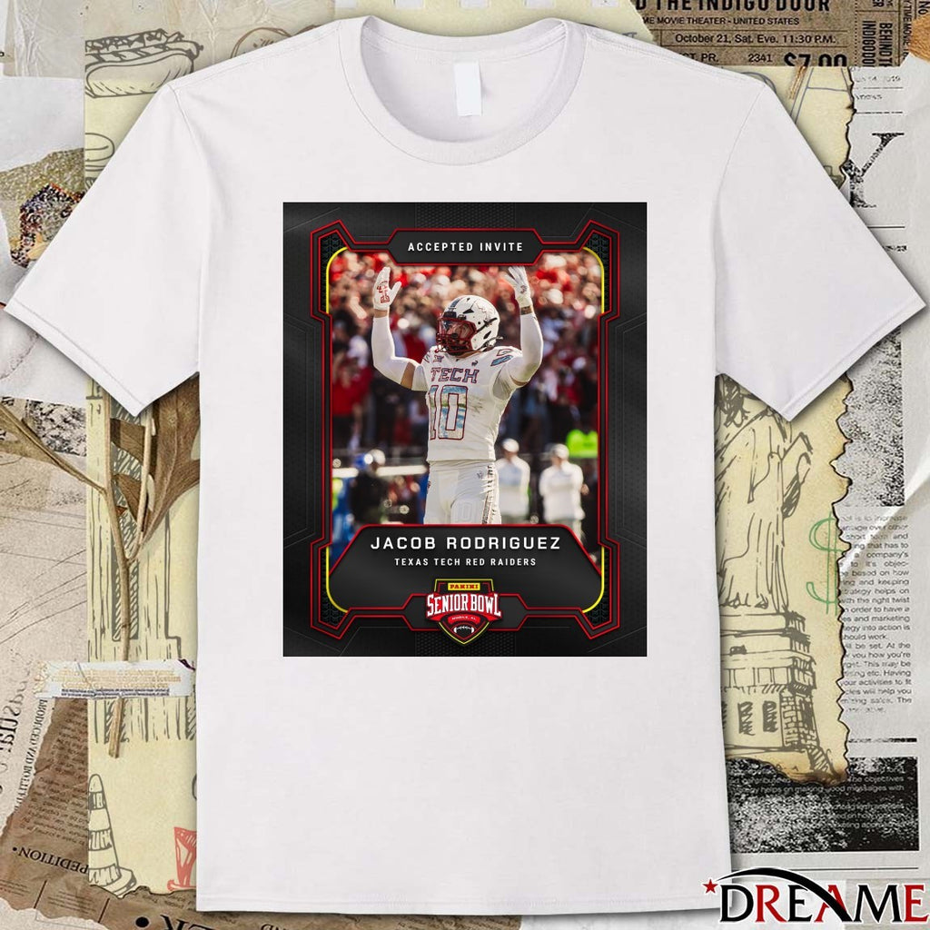 Accepted Invite LB Jacob Rodriguez Texas Tech Red Raiders 2026 Panini Senior Bowl Poster t-shirt