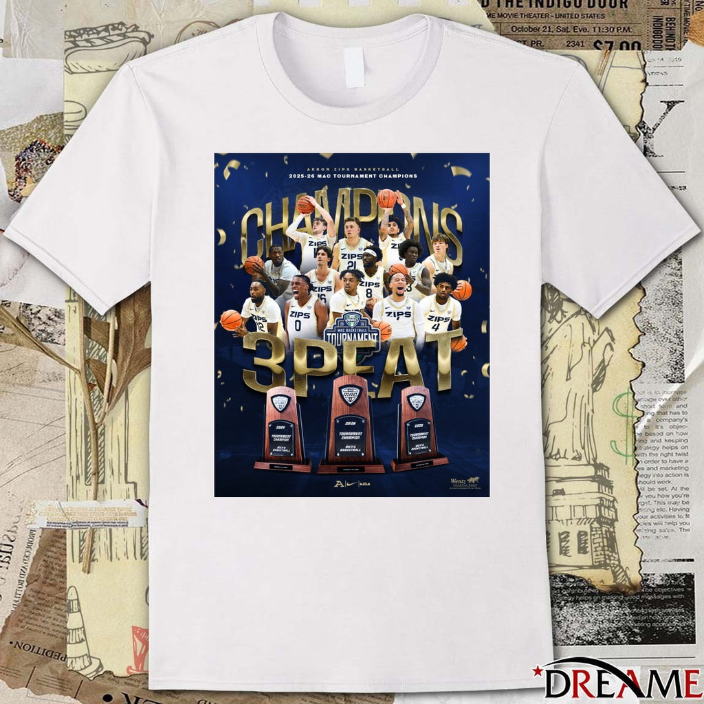 Akron Zips Basketball 2025-26 MAC Tournament Champions Poster t-shirt