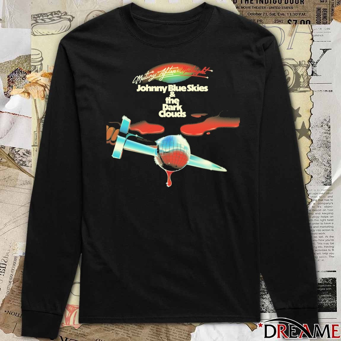 Album Cover Mutiny After Midnight By Johnny Blue Skies and The Dark Clouds t-shirt