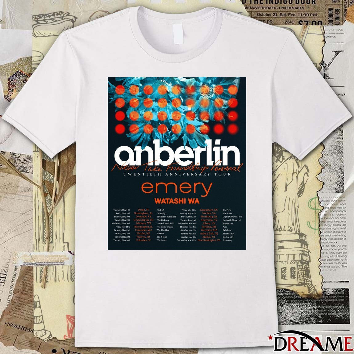 Anberlin Never Take Friendship Personal Twentieth Anniversary Tour 2026 Poster t-shirt