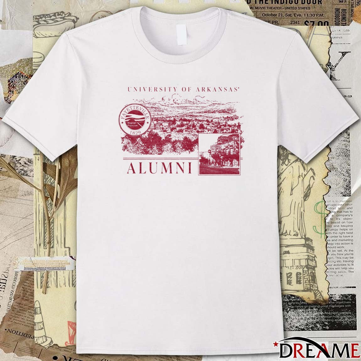 Arkansas Razorback University of Arkansas Alumni Collage Fayetteville 1829 t-shirt