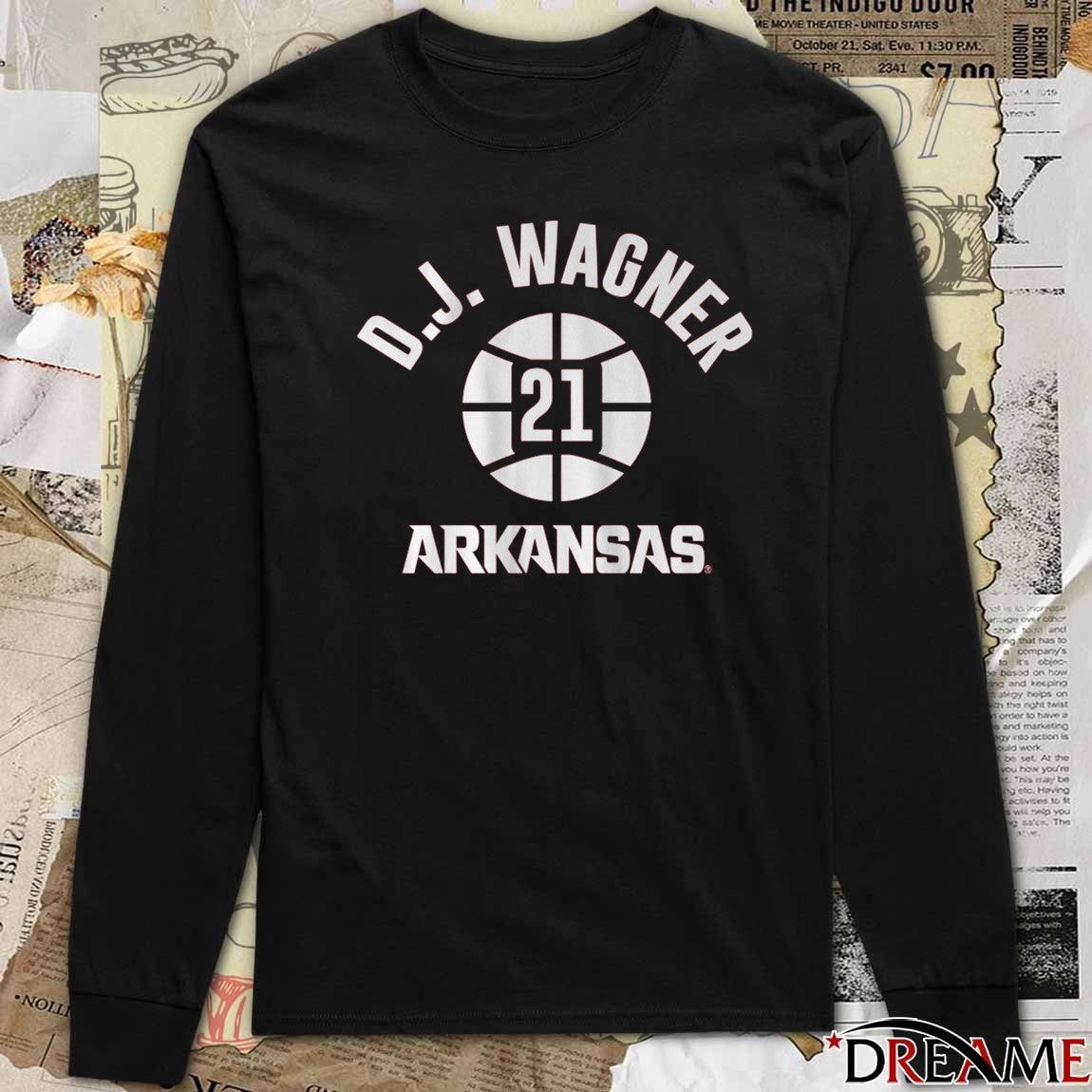 Arkansas Razorbacks Basketball D.J. Wagner Name Number Ball 21 t-shirt