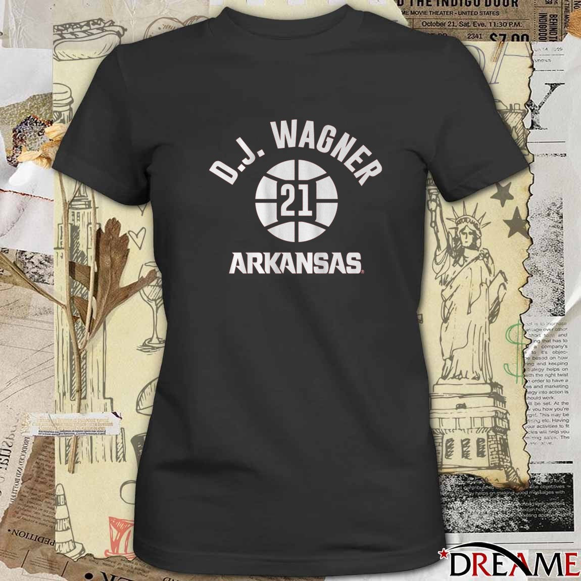 Arkansas Razorbacks Basketball D.J. Wagner Name Number Ball 21 t-shirt
