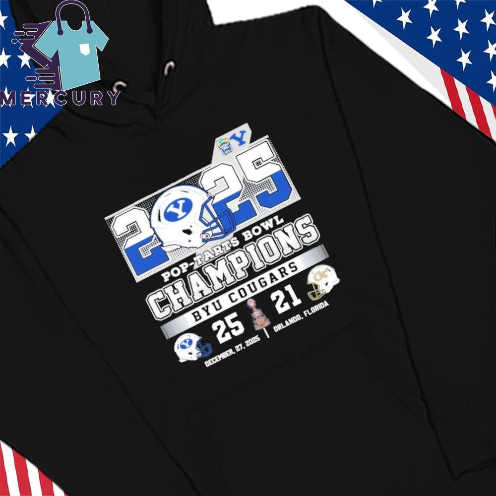BYU Cougars Beat 25-21 Georgia Tech Yellow Jackets 2025 Pop-Tarts Bowl Champions Helmet Shirt