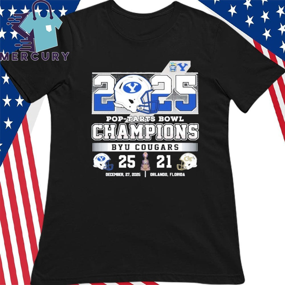 BYU Cougars Beat 25-21 Georgia Tech Yellow Jackets 2025 Pop-Tarts Bowl Champions Helmet Shirt