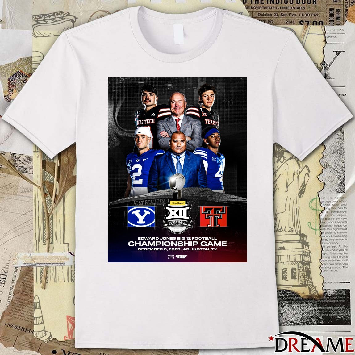 BYU Cougars Vs Texas Tech Red Raiders 2025 Edward Jones Big 12 Football Championship Poster t-shirt