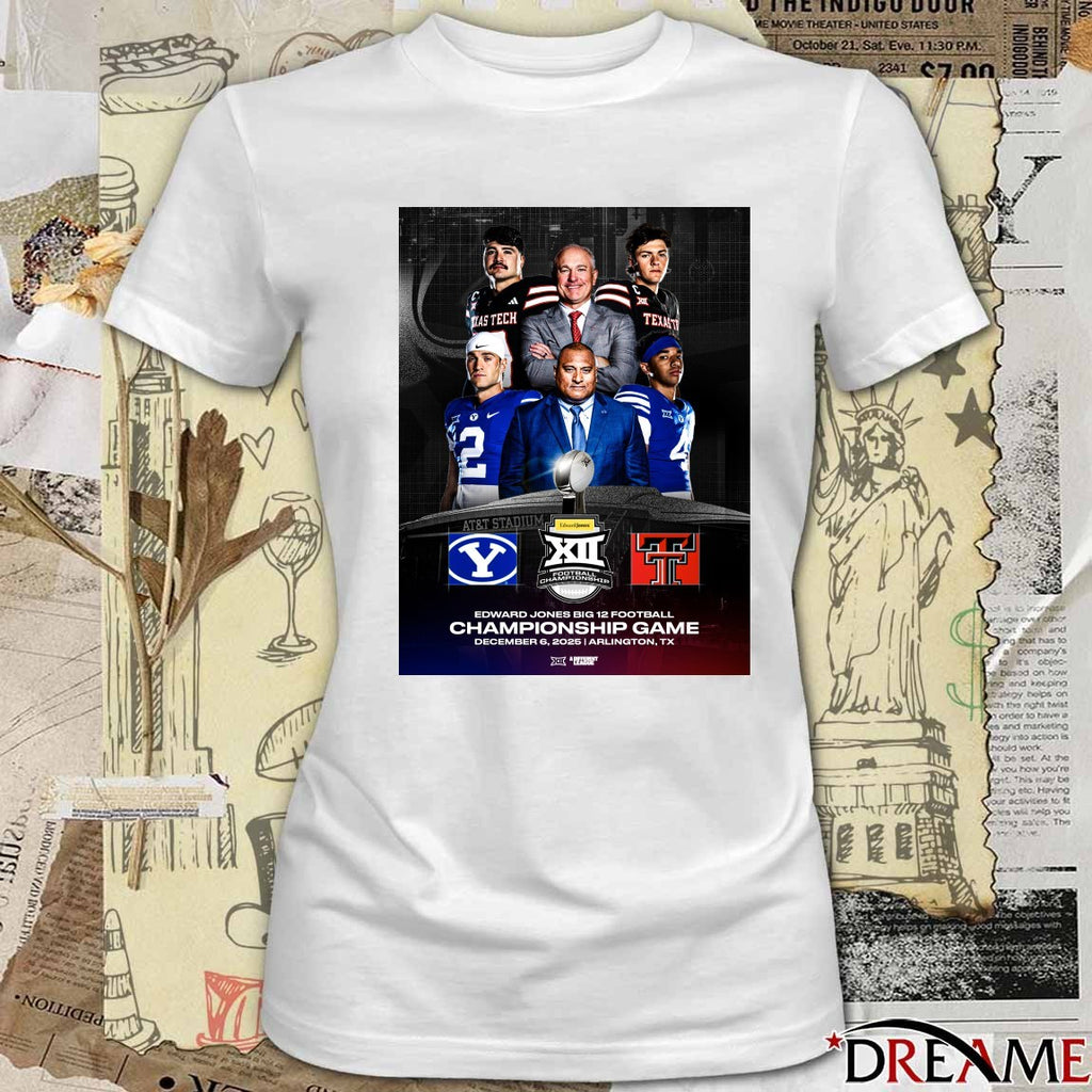 BYU Cougars Vs Texas Tech Red Raiders 2025 Edward Jones Big 12 Football Championship Poster t-shirt