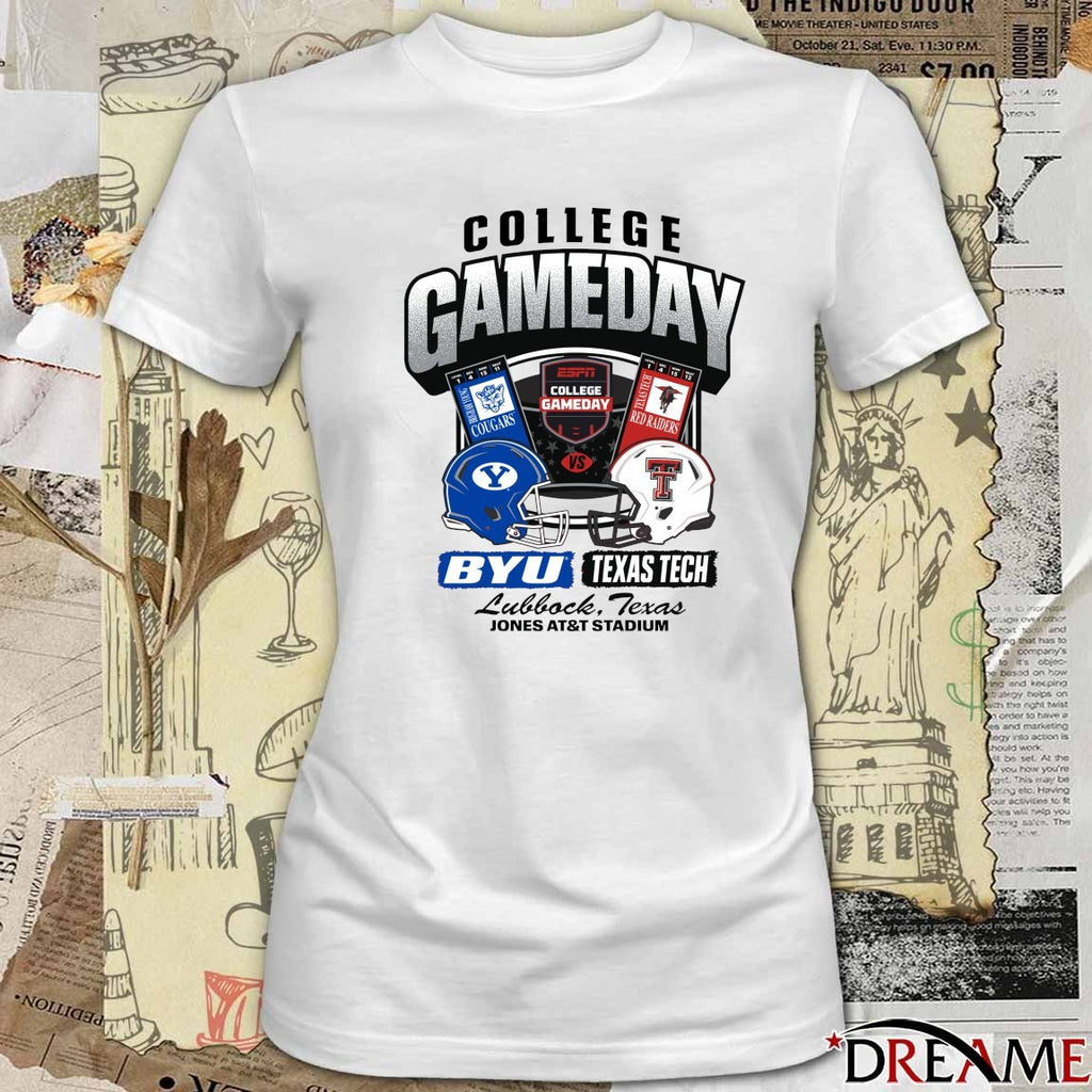 BYU Cougars Vs Texas Tech Red Raiders ESPN College GameDay Ticket Jones AT&T Stadium t-shirt