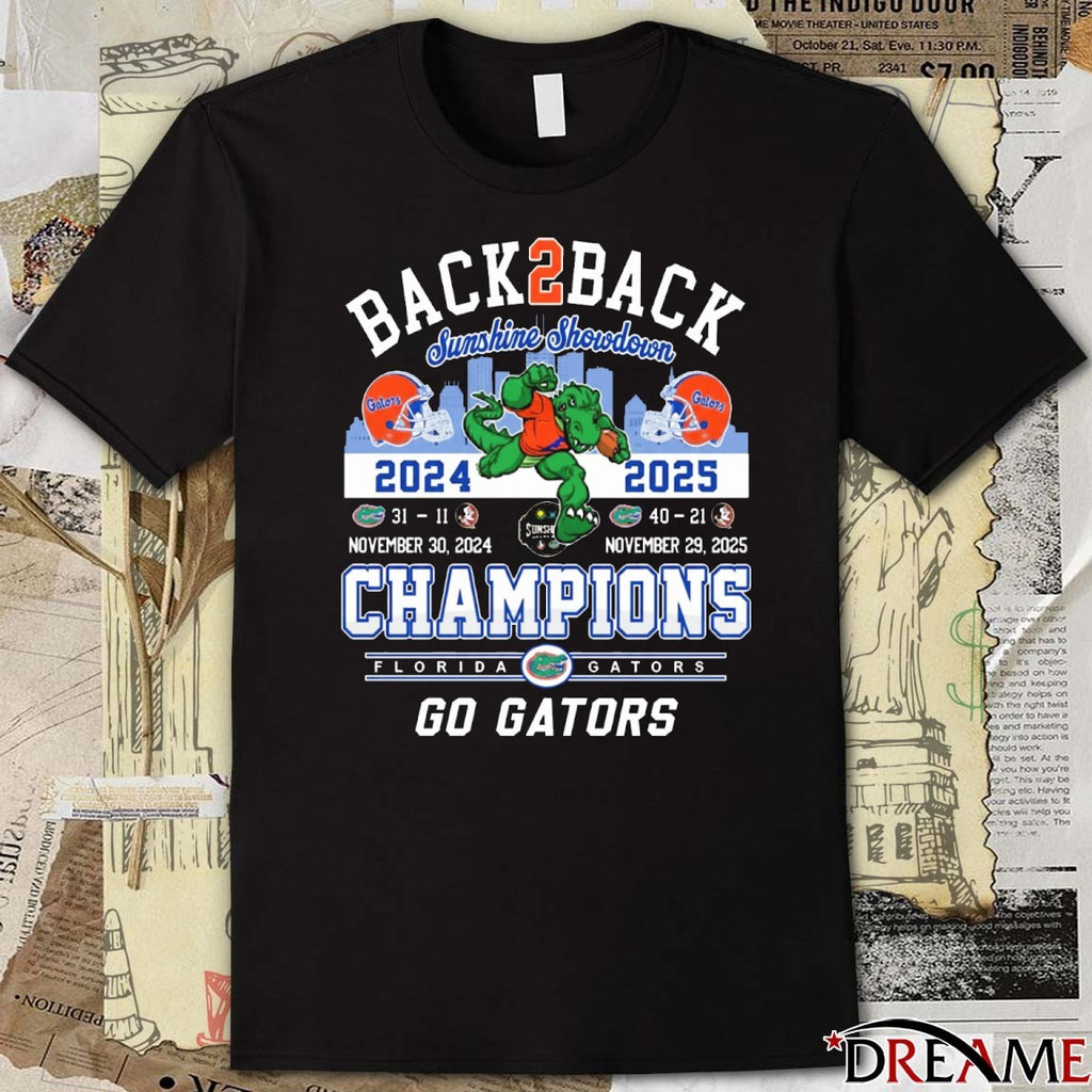 Back 2 Back Florida Gators Beat Seminoles Again Sunshine Showdown 2025 Champions Go Gators t-shirt