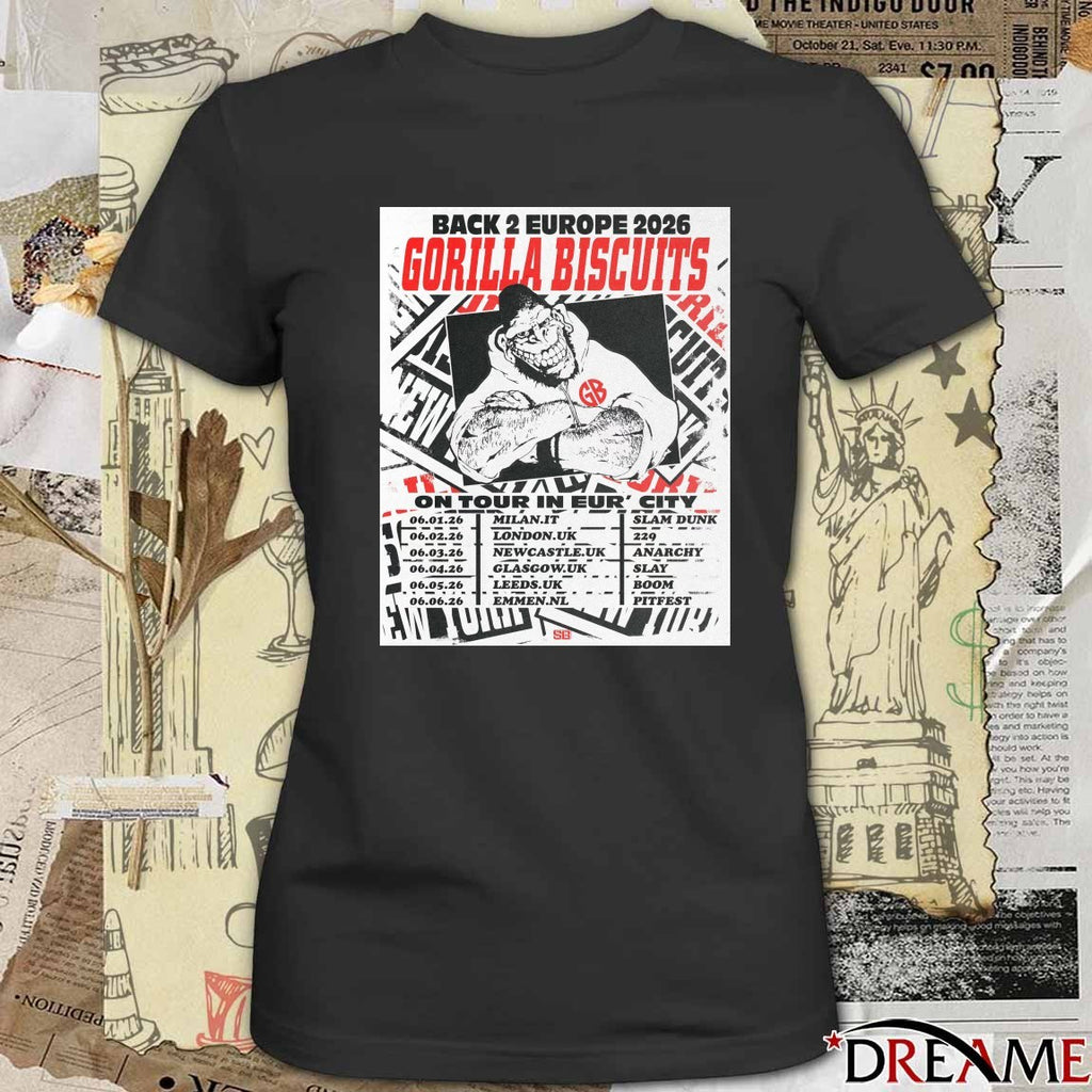 Back 2 Europe 2026 Gorilla Biscuits On Tour In Eur’ City Poster t-shirt
