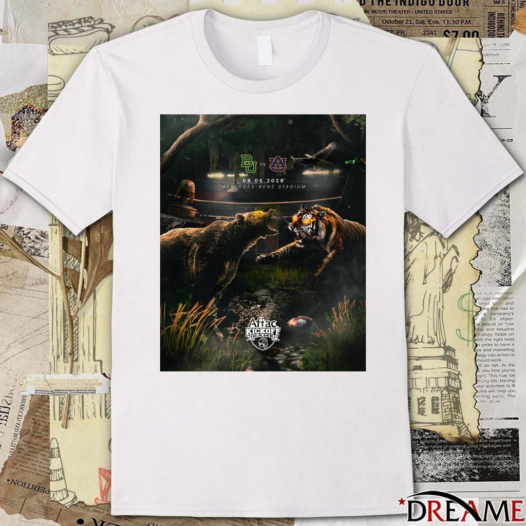 Baylor Bears Vs Auburn Tigers 2026 Aflac Kickoff Game September 5, 2026, at Mercedes-Benz Stadium Poster t-shirt