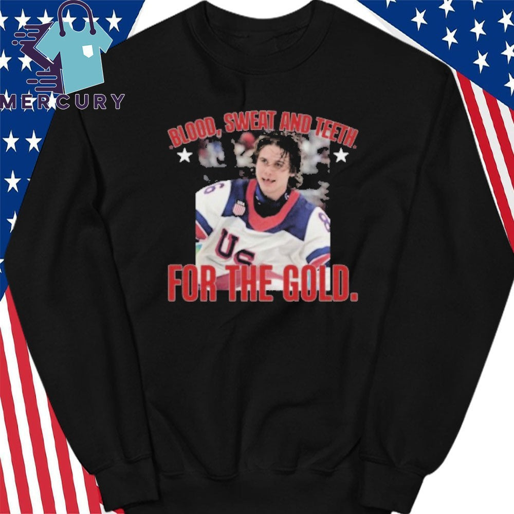 Blood, Sweat And Teeth For The Gold Jack Hughes USA Hockey Golden Goal 2026 Hockey Shirt