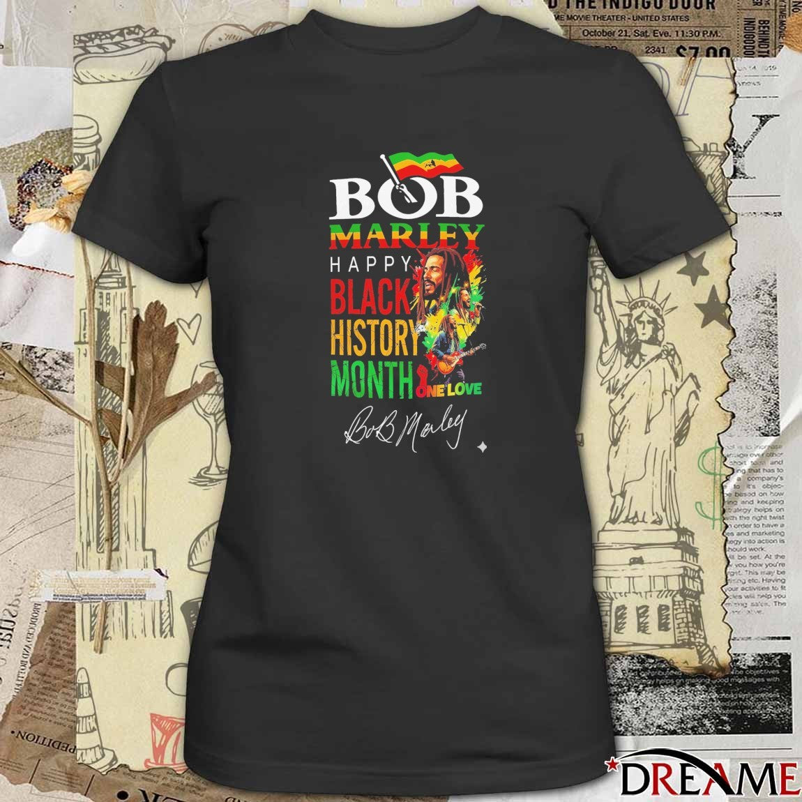 Bob Marley Happy Black History Month One Love Signature t-shirt