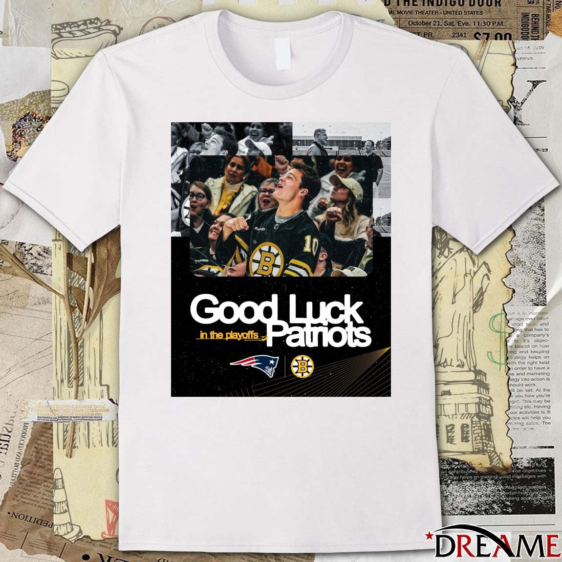 Boston Bruins Good Luck In The Playoffs Patriots Poster t-shirt