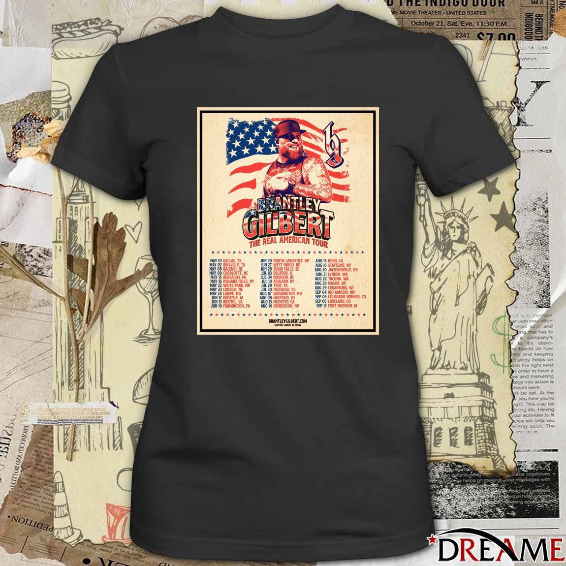 Brantley Gilbert The Real American Tour 2026 Schedule Poster Country Music Fan t-shirt