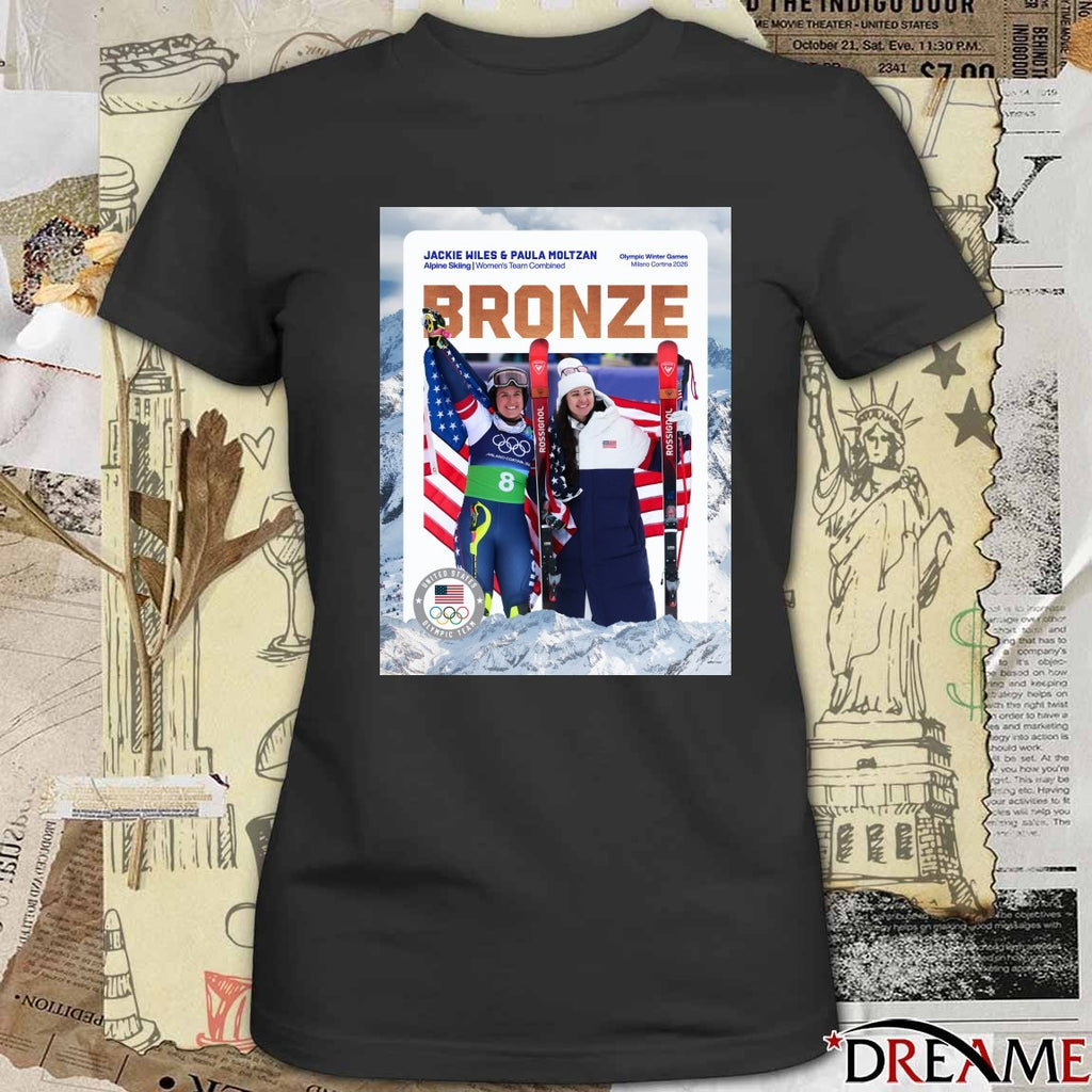 Bronze Jackie Wiles And Paula Moltzan Alpine Skiing Women’s Team Combined 2026 Poster t-shirt