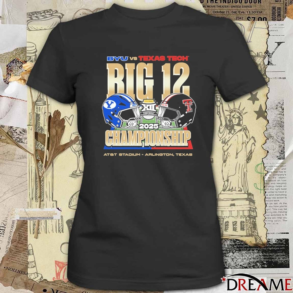 Byu Cougars Vs Texas Tech Red Raiders NCAA 2025 Big 12 Football Championship AT&T Stadium Arlington Texas Helmets t-shirt