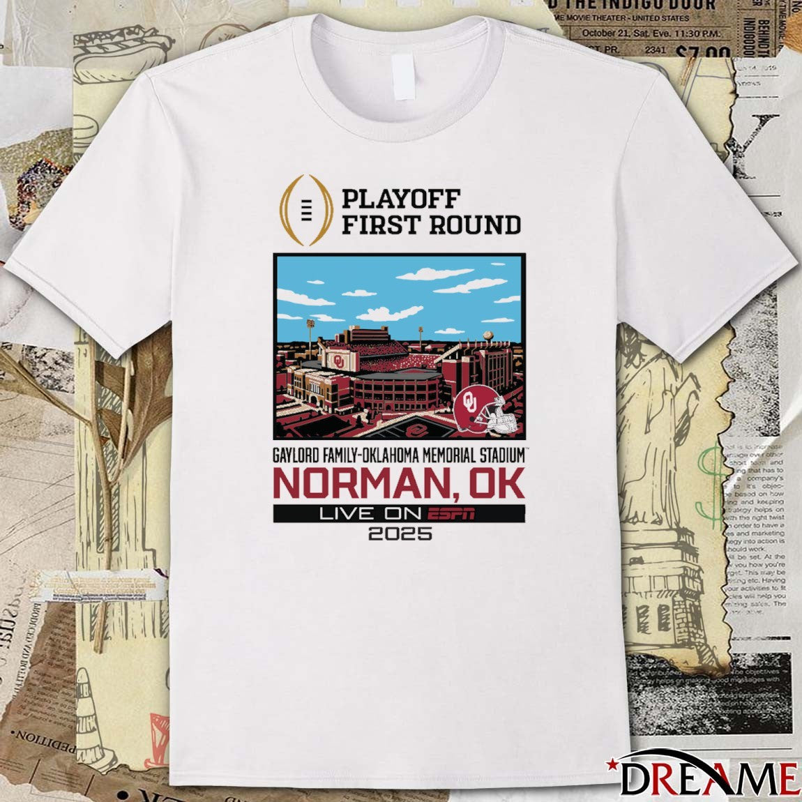 CFP ’25-’26 Oklahoma Sooners 1st Round Live From Gaylord Family Oklahoma Memorial Stadium Norman OK t-shirt