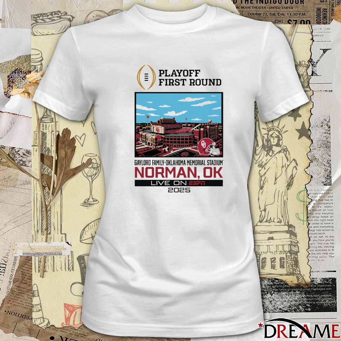 CFP ’25-’26 Oklahoma Sooners 1st Round Live From Gaylord Family Oklahoma Memorial Stadium Norman OK t-shirt