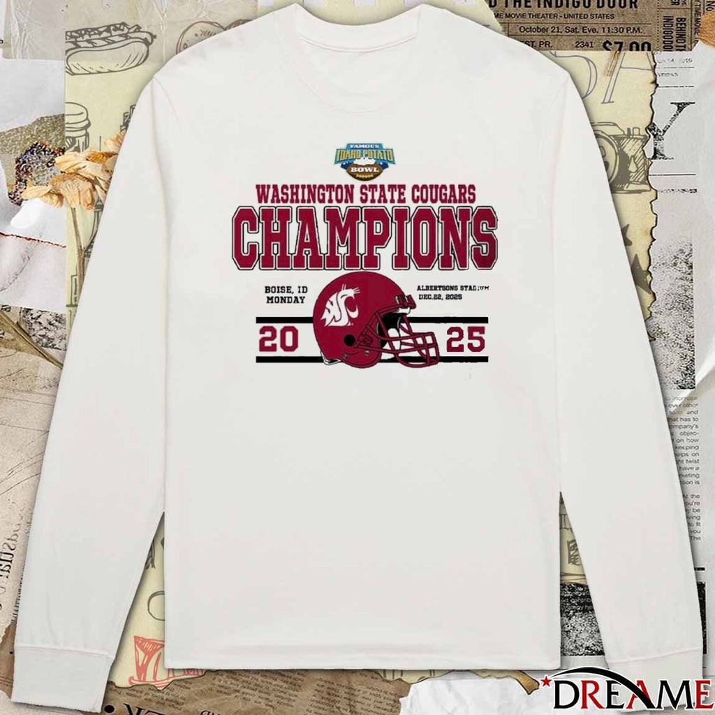 Celebrates 2025 Famous Idaho Potato Bowl Champions Washington State Cougars Helmets Football The Champions 2025 t-shirt