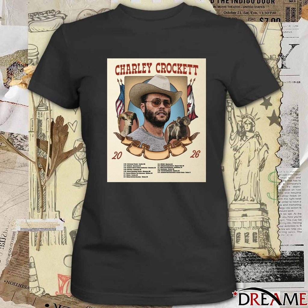 Charley Crockett 2026 2 20 5th Avenue Theatre Seattle WA, 2 21 Orpheum Vancouver BC Poster t-shirt