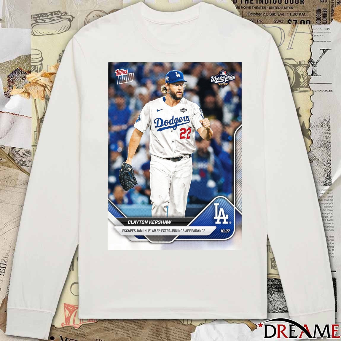 Clayton Kershaw 2025 MLB Topps Los Angeles Dodgers Escapes Jam In 1st MLB Extra-Inning Appearance t-shirt