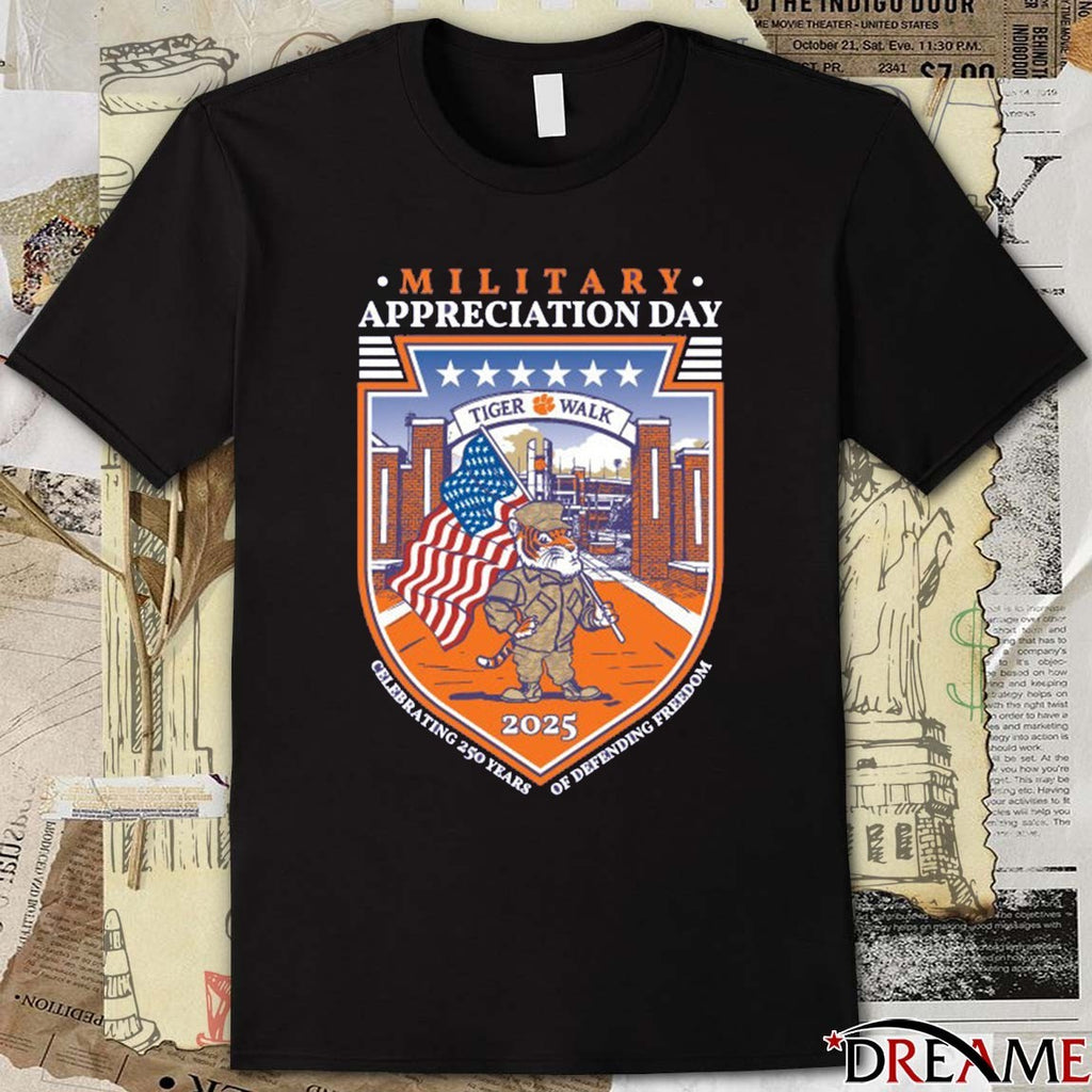 Clemson Tigers 2025 Military Appreciation Day Celebrating 250 Years Of Defending Freedom t-shirt