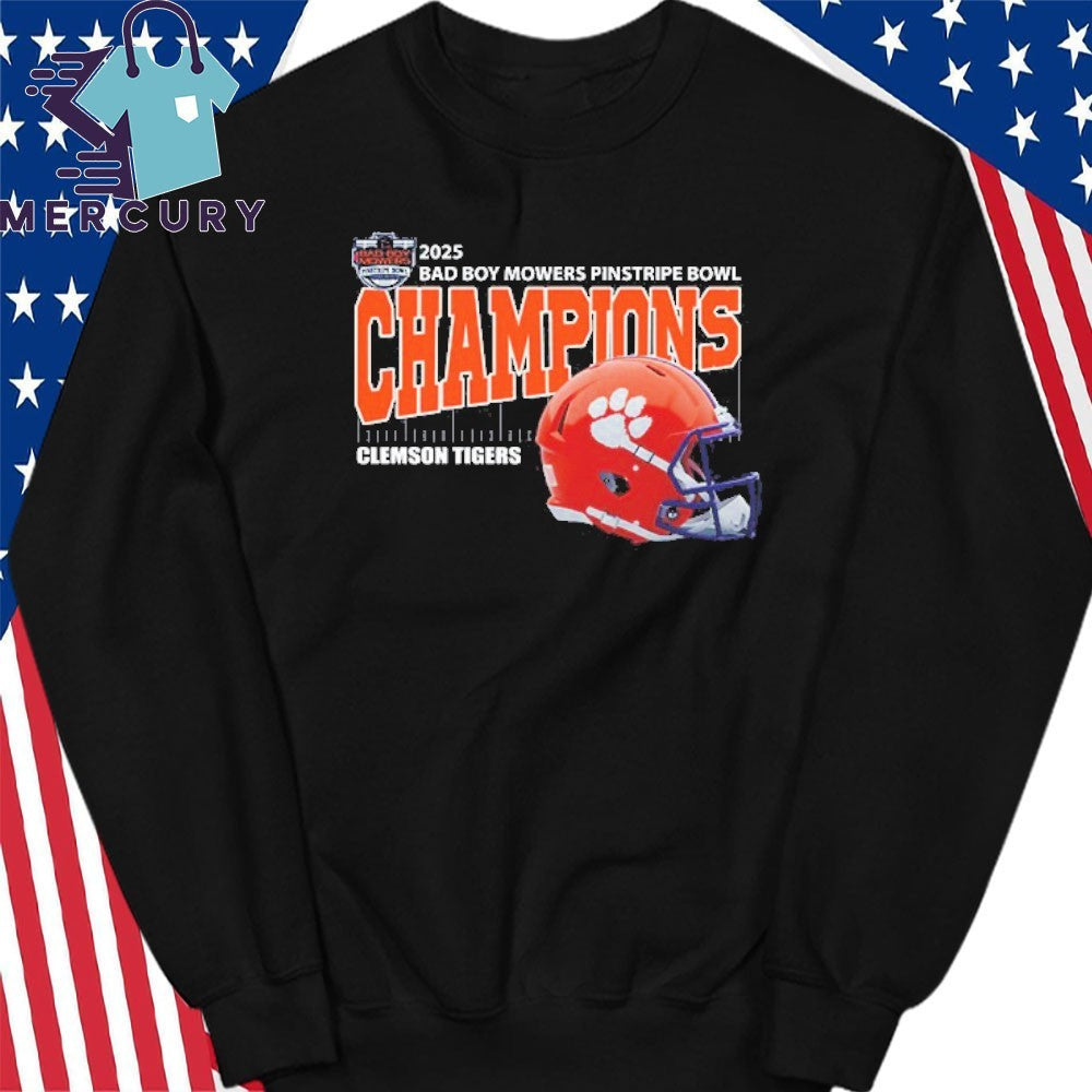 Clemson Tigers Football 2025 Bad Boy Mowers Pinstripe Bowl Champions Helmet Shirt