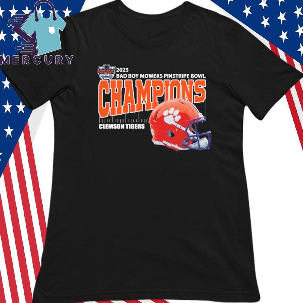 Clemson Tigers Football 2025 Bad Boy Mowers Pinstripe Bowl Champions Helmet Shirt