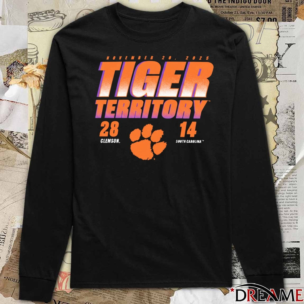 Clemson Tigers vs. South Carolina Gamecocks Tiger Territory November 28 2025 Score 28 – 14 t-shirt