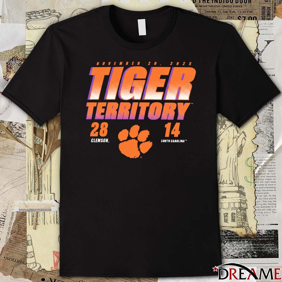 Clemson Tigers vs. South Carolina Gamecocks Tiger Territory November 28 2025 Score 28 – 14 t-shirt