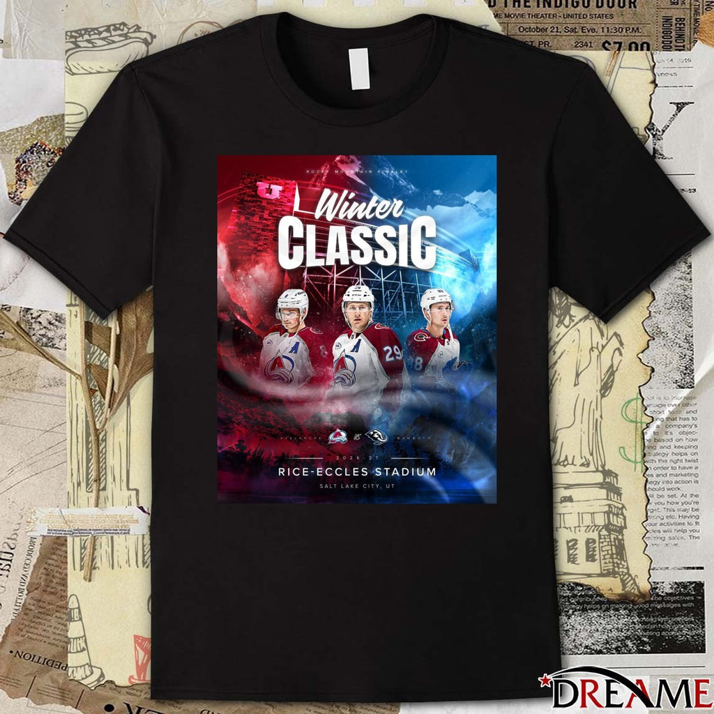Colorado Avalanche vs. Utah Hockey Club Rocky Mountain Rivalry Winter Classic 2026-27 Rice-Eccles Stadium Poster t-shirt