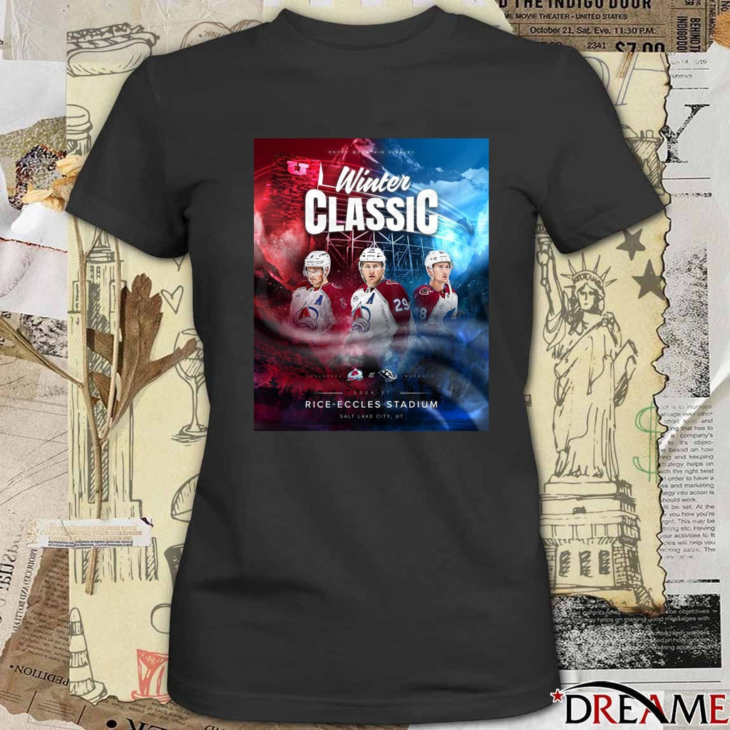 Colorado Avalanche vs. Utah Hockey Club Rocky Mountain Rivalry Winter Classic 2026-27 Rice-Eccles Stadium Poster t-shirt