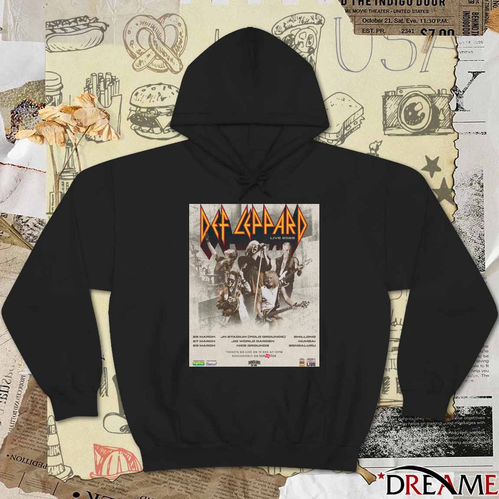 Def Leppard 2026 India Tour March 25, 27, and 29 Shillong, Mumbai, and Bengaluru Poster t-shirt