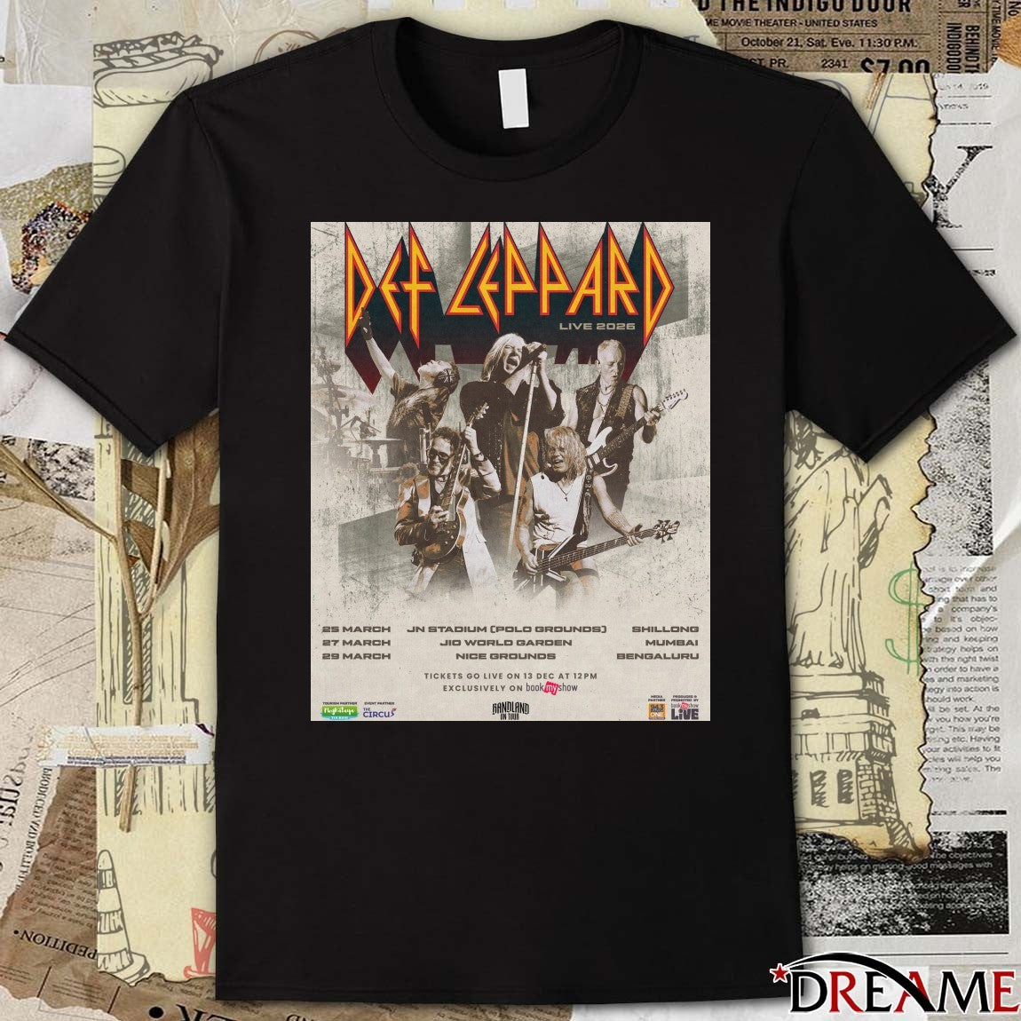 Def Leppard 2026 India Tour March 25, 27, and 29 Shillong, Mumbai, and Bengaluru Poster t-shirt