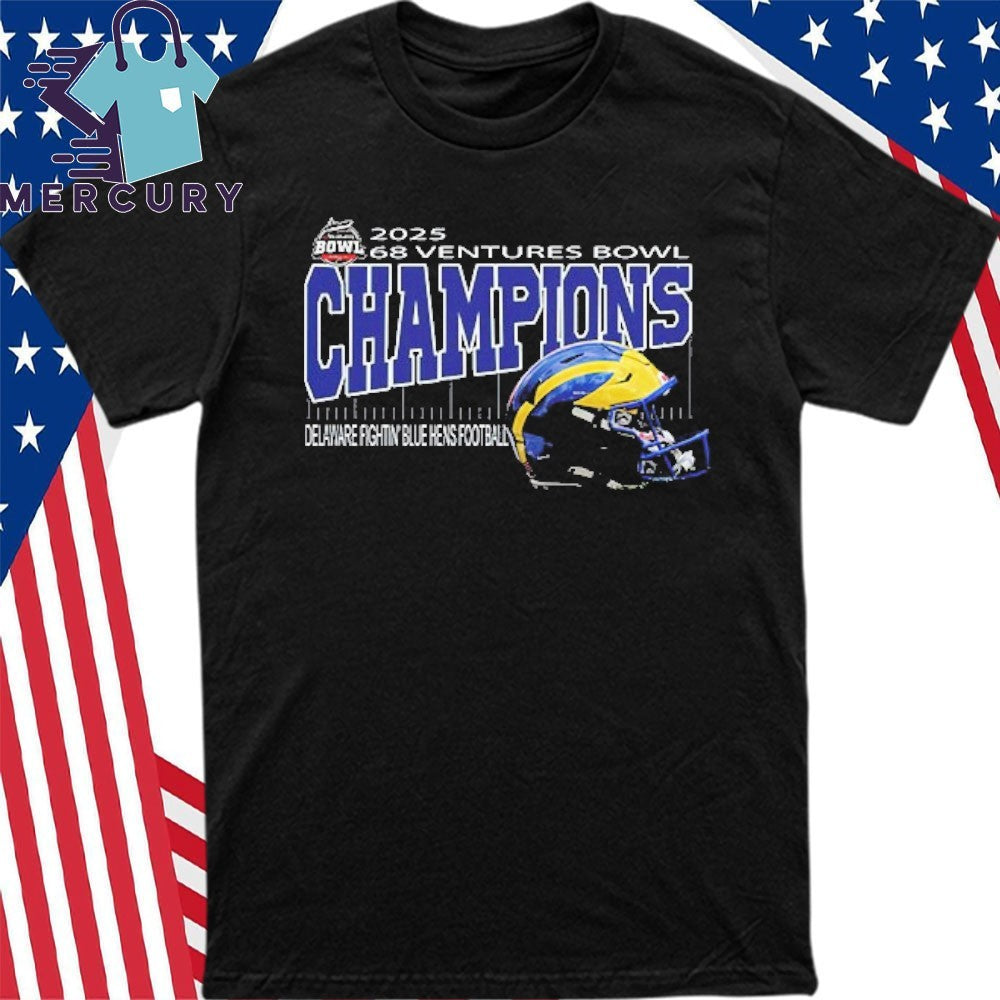 Delaware Fightinn Blue Hens 2025 68 Ventures Bowl Champions Helmet Shirt