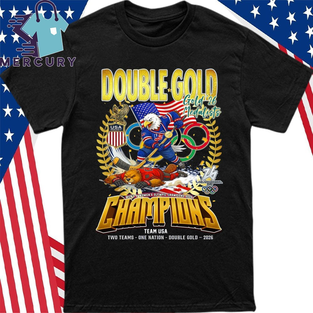 Double Gold 2026 Medalists Champions Team Usa Two Team One Nation Mascot Shirt