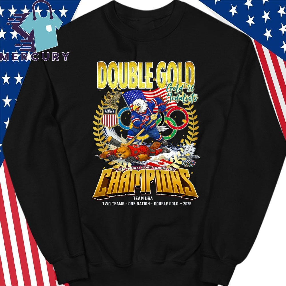 Double Gold 2026 Medalists Champions Team Usa Two Team One Nation Mascot Shirt