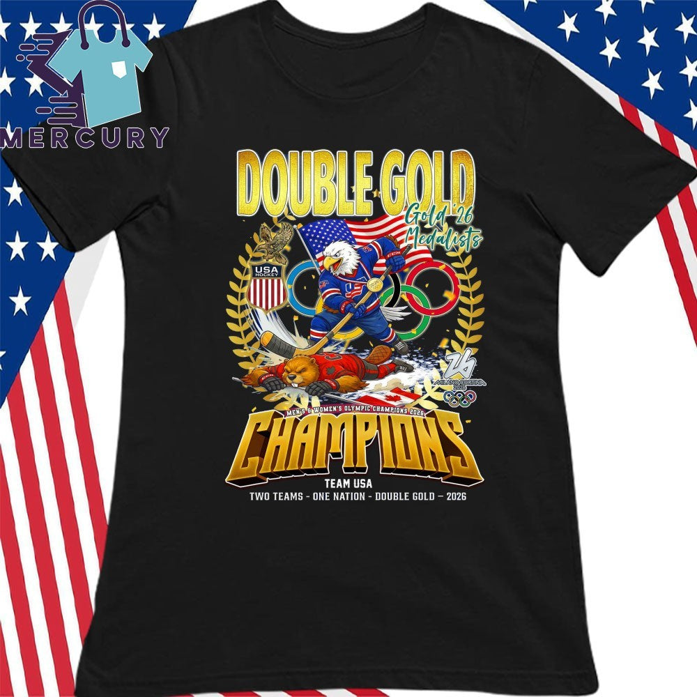 Double Gold 2026 Medalists Champions Team Usa Two Team One Nation Mascot Shirt