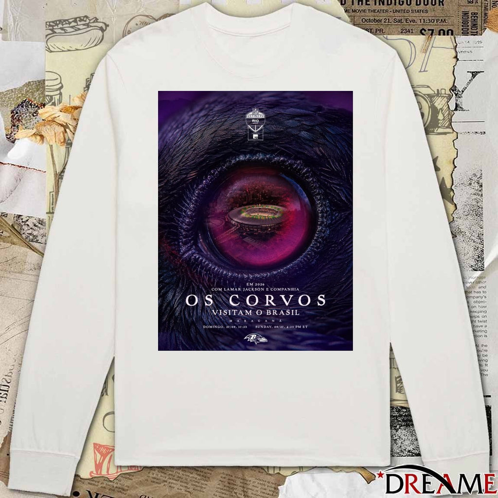 EM 2026 Com Lamar Jackson E Companhia OS Corvos Visitam O Brasil Maracana Poster t-shirt