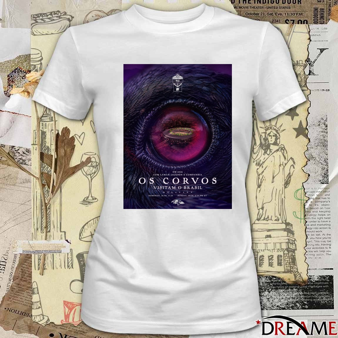 EM 2026 Com Lamar Jackson E Companhia OS Corvos Visitam O Brasil Maracana Poster t-shirt