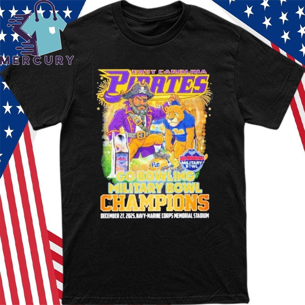 East Carolina Pirates 2025 Go Bowling Military Bowl Champions Mascot Shirt