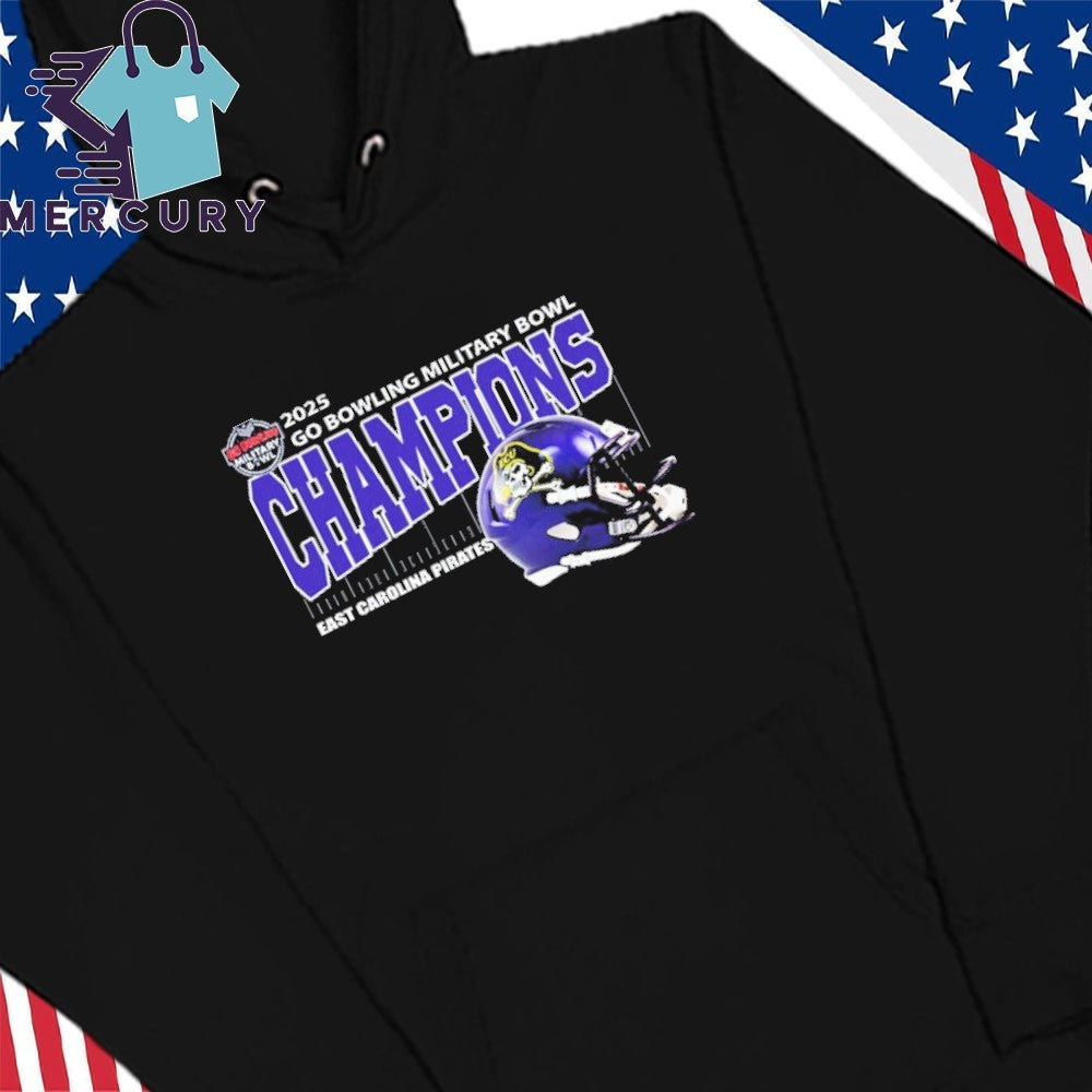 East Carolina Pirates Football 2025 Go Bowling Military Bowl Champions Helmet Shirt