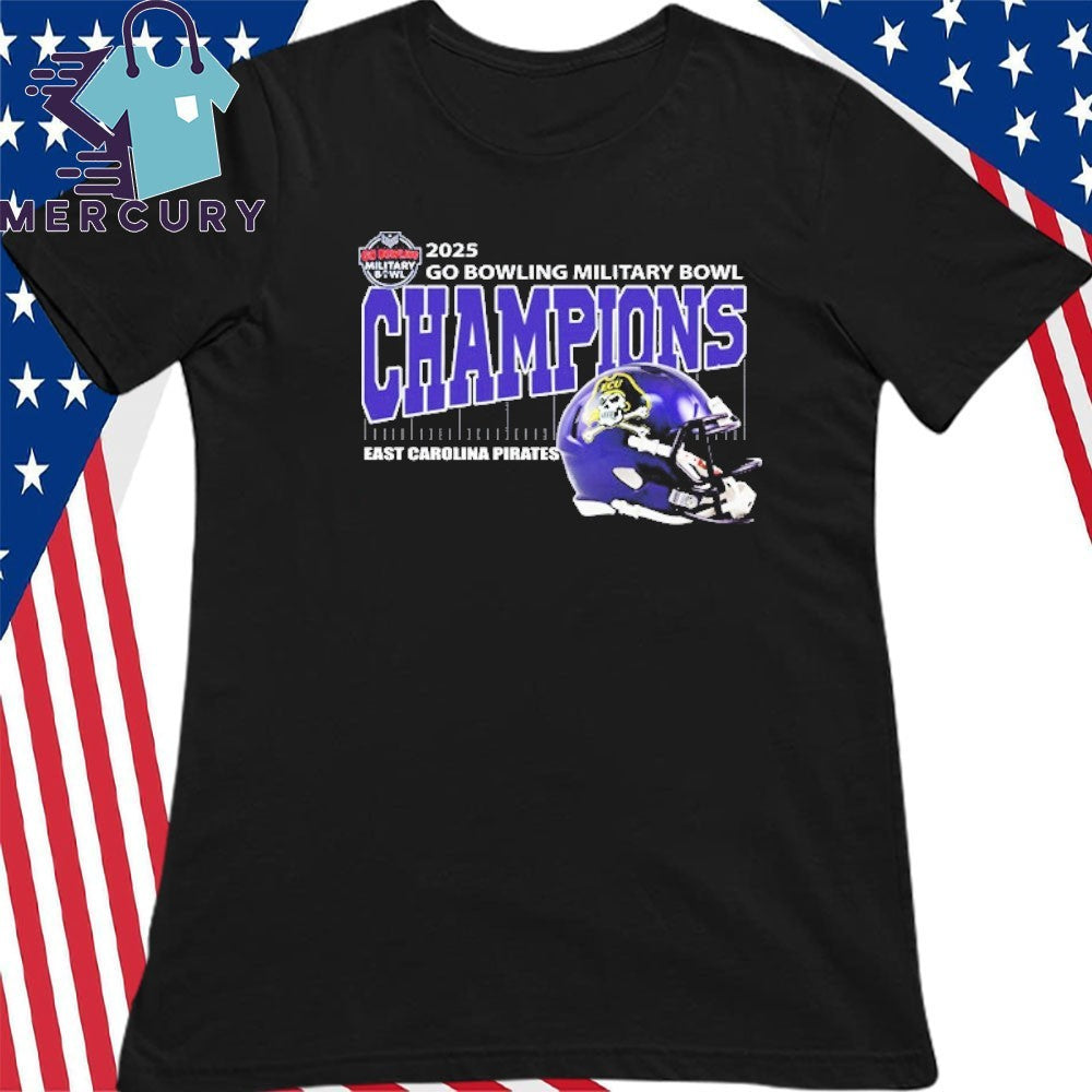 East Carolina Pirates Football 2025 Go Bowling Military Bowl Champions Helmet Shirt