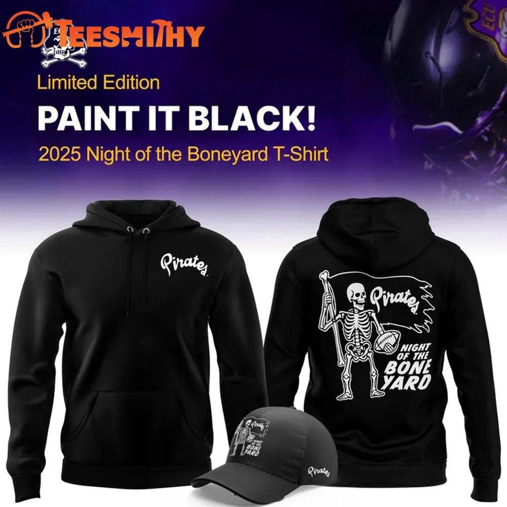 East Carolina Pirates Football Black 2025 Night of the Boneyard Hoodie Shirt