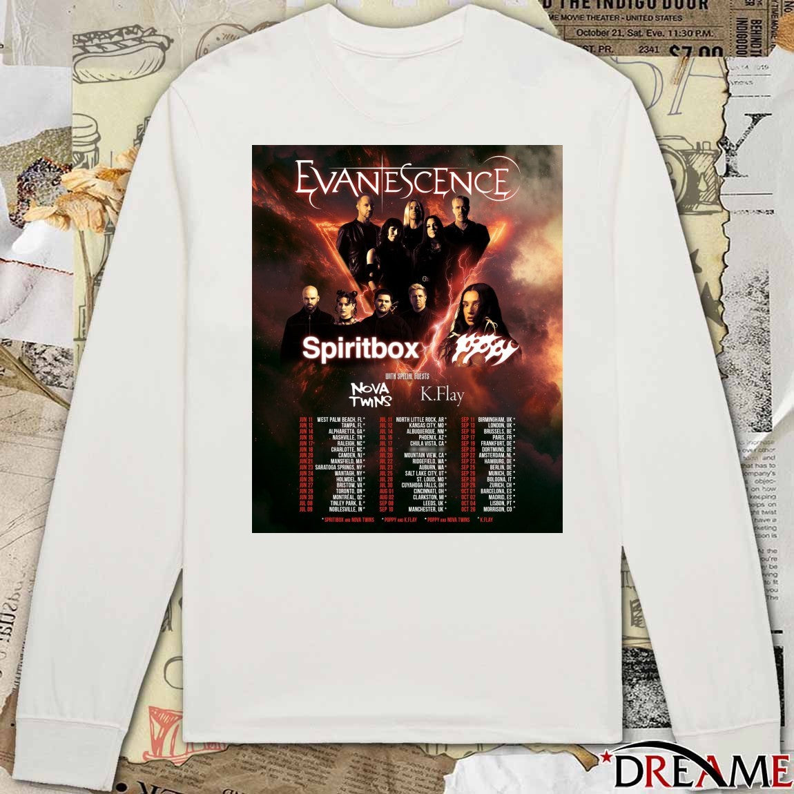 Evanescence special guests Spiritbox, Nova Twins, and K.Flay June 11 to October 26 2026 Poster t-shirt
