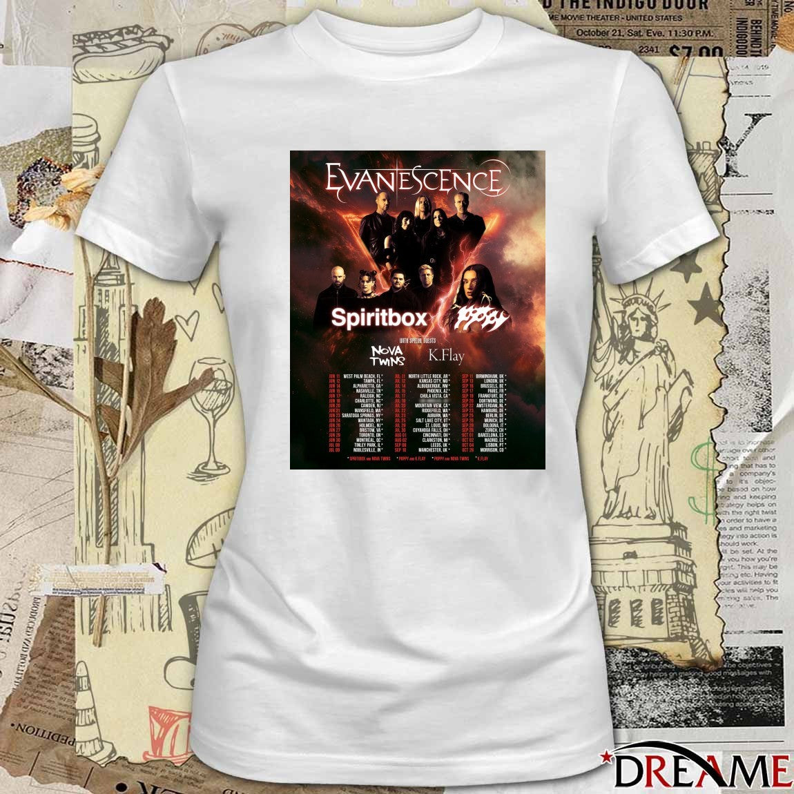 Evanescence special guests Spiritbox, Nova Twins, and K.Flay June 11 to October 26 2026 Poster t-shirt